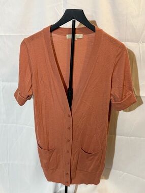 LOFT Rust-Orange Short-Sleeve Button Cardigan